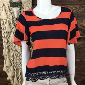 Rue21 | Striped Lace Scallop Flutter‎ Blouse
